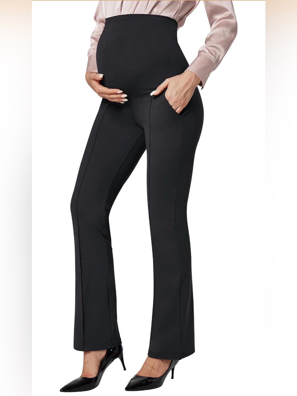 Maternity Black High-Waist Ponte Bootcut Pants size medium
